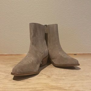 Tan suede cowboy boots